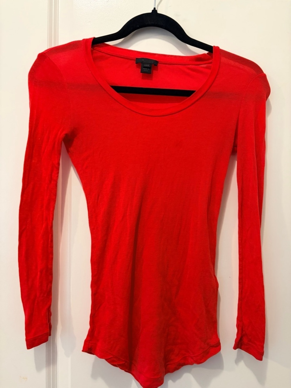 J. Crew Bright Red Long Sleeve Scoop Neck Top - Lyocell/Cashmere Blend - 2XS